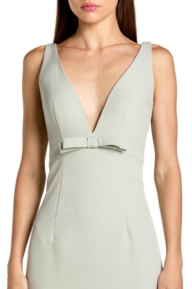 Petite Crepe Sleeveless V Neck Sheath Gown With Bow, Alternate, color, Sage