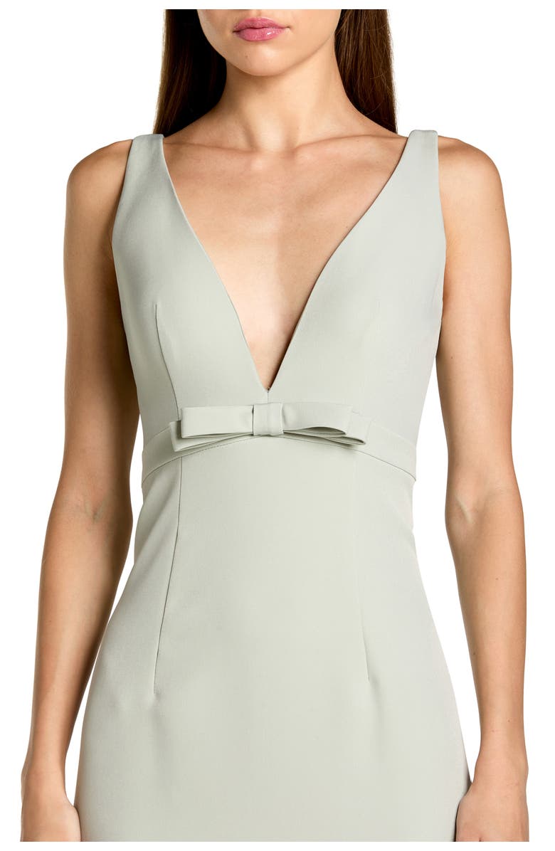 Mac Duggal Petite Crepe Sleeveless V Neck Sheath Gown With Bow, Alternate, color, Sage