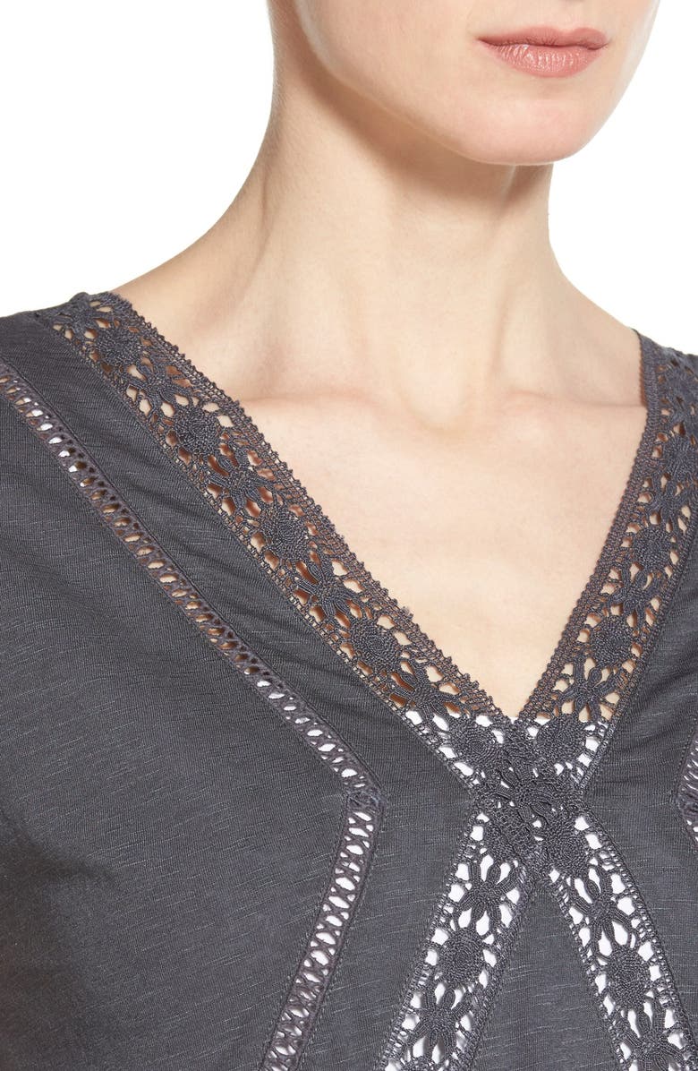 Caslon<sup>®</sup> Lace Trim V-Neck Top, Alternate, color, 