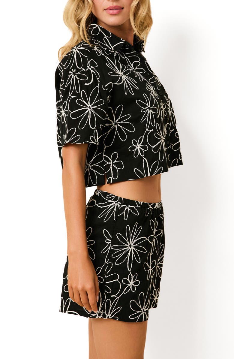 Solid & Striped Ezra Embroidered Crop Cotton Cover-Up Camp Shirt, Alternate, color, Floral Doodle Noir