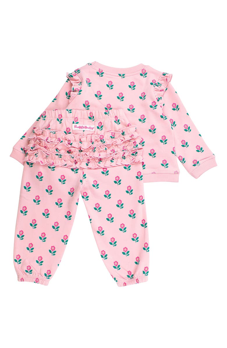 RuffleButts Zinnia Meadows Cotton Sweatshirt & Sweatpants Set, Alternate, color, Pink