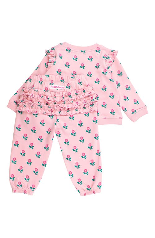 Rufflebutts Zinnia Meadows Cotton Sweatshirt & Sweatpants Set In Pink
