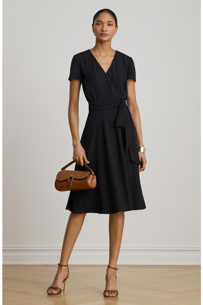 Surplice Neck Georgette Shirtdress, Alternate, color, BLACK