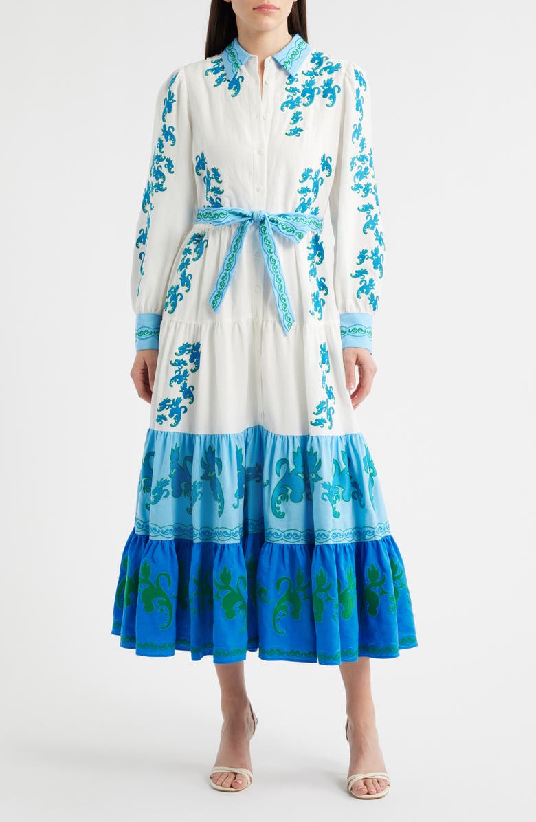 Elie Tahari The Cleo Floral Embroidered Maxi Shirtdress, Main, color, 