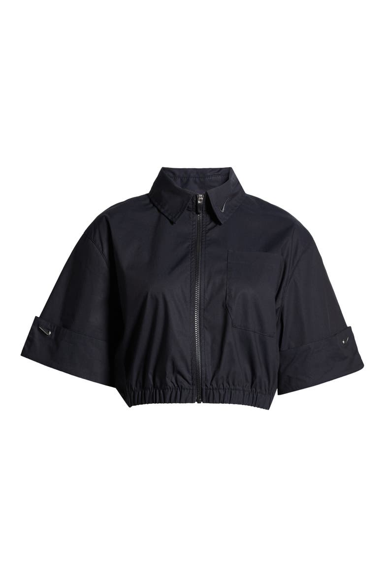Zip-Up Poplin Crop Top, Alternate, color, BLACK/ ANTHRACITE