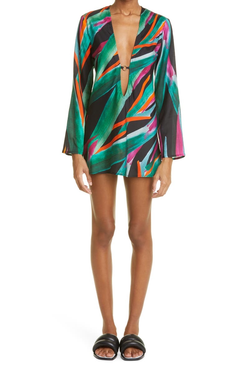 Louisa Ballou Print Cotton & Silk Cover-Up Caftan, Main, color, 