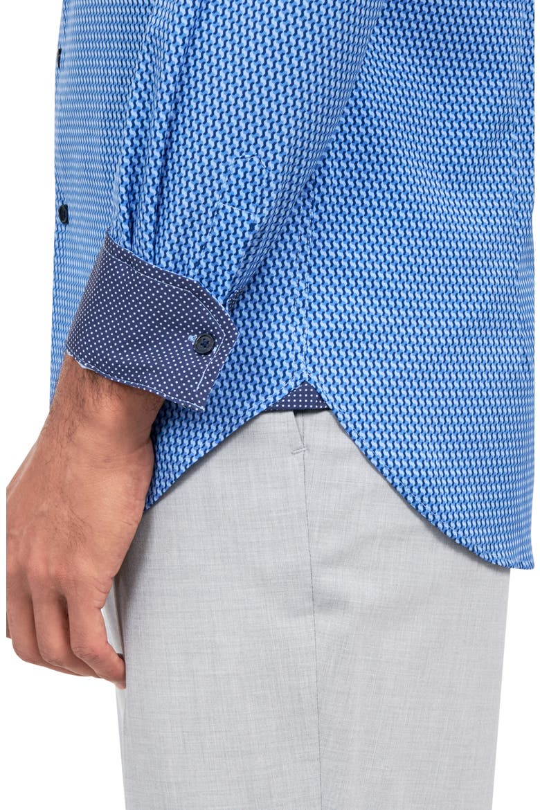 Slim Fit Geo Print Stretch Performance Dress Shirt, Alternate, color, BLUE