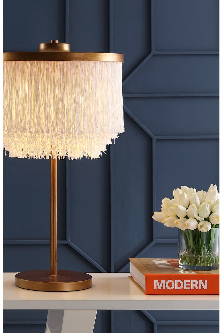 Coco Fringed/Metal LED Table Lamp, Alternate, color, Gold