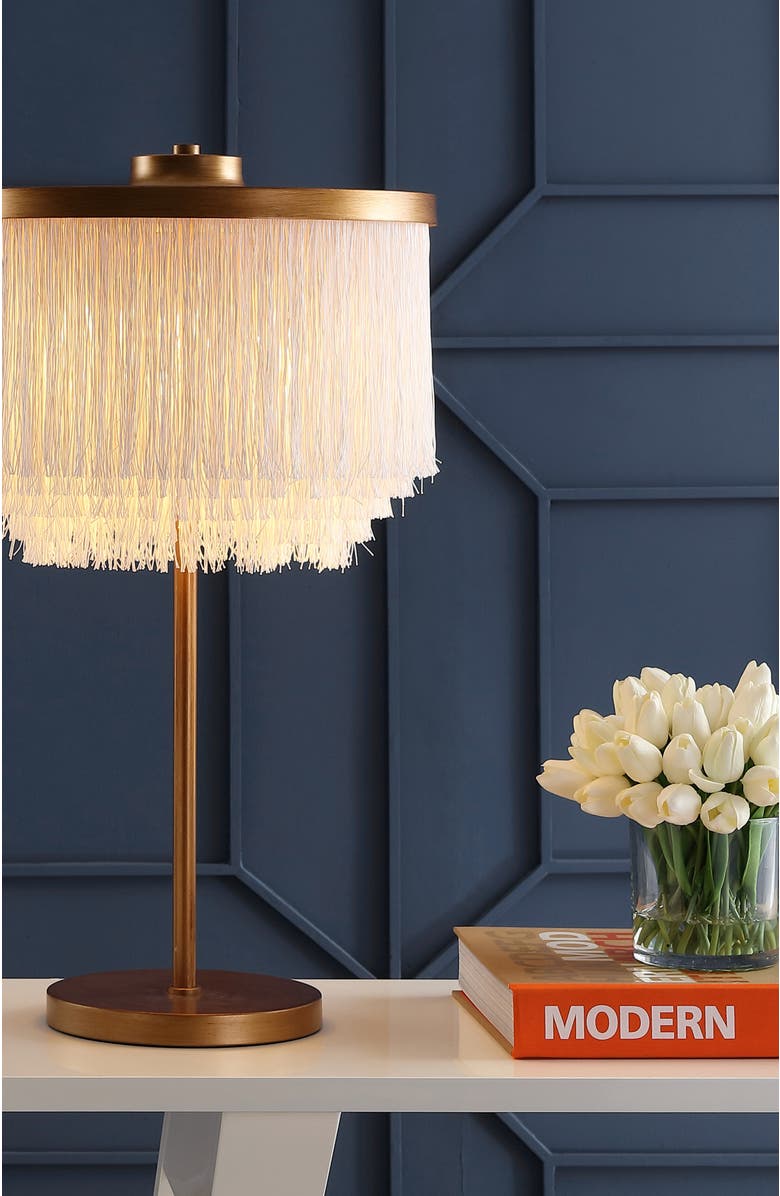 JONATHAN Y Coco Fringed/Metal LED Table Lamp, Alternate, color, Gold