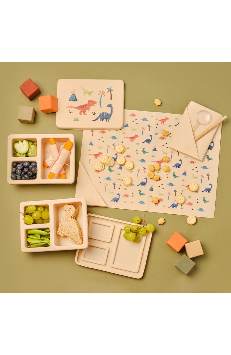 Austin Baby Co Silicone Mini Bento Box and Foldable Placemat, Alternate, color, Dinosaur Warm Cream