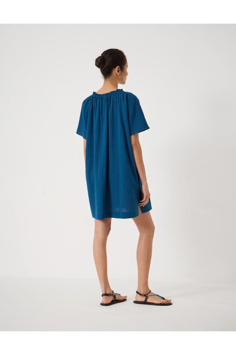 Tie Neck Short Sleeve Beach Mini Dress, Alternate, color, Mid Blue