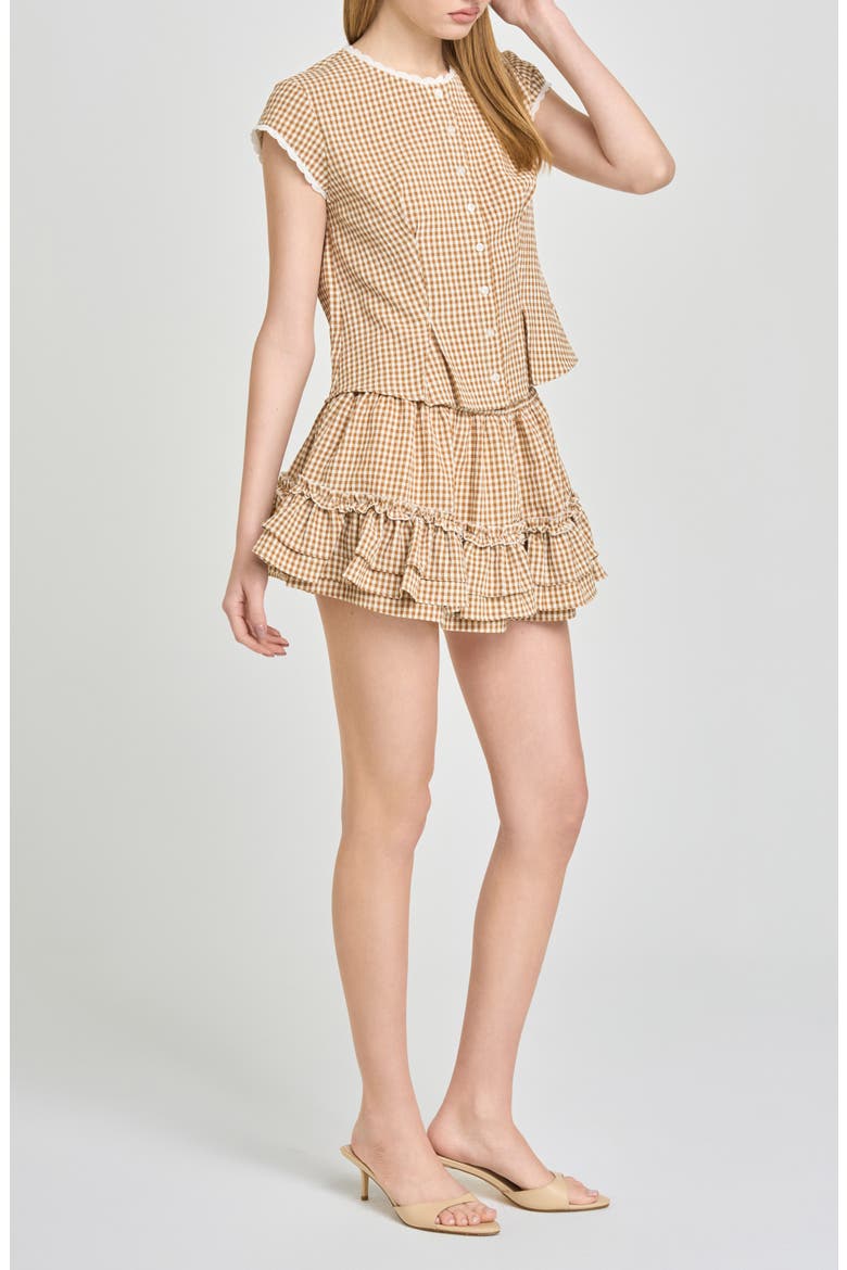 Aria Gingham Crop Button-Up Top, Alternate, color, TAN