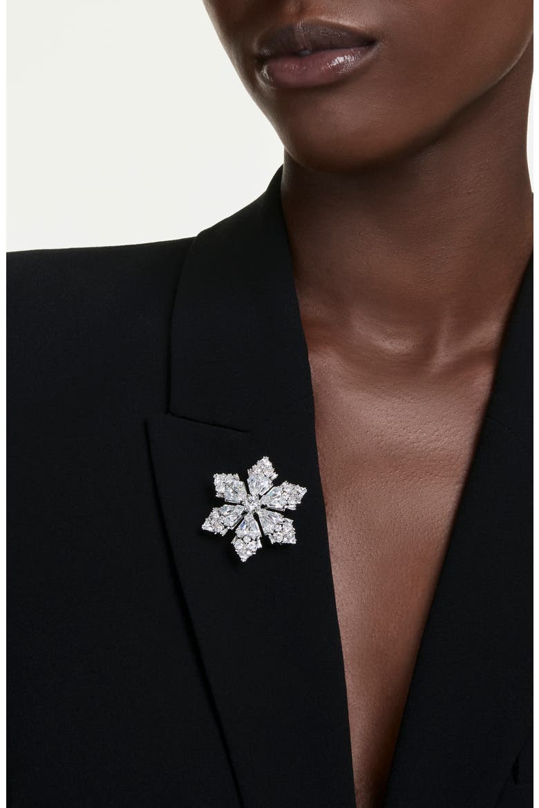 Idyllia Snowflake Pendant Necklace & Brooch, Alternate, color, WHITE RHODIUM PLATED
