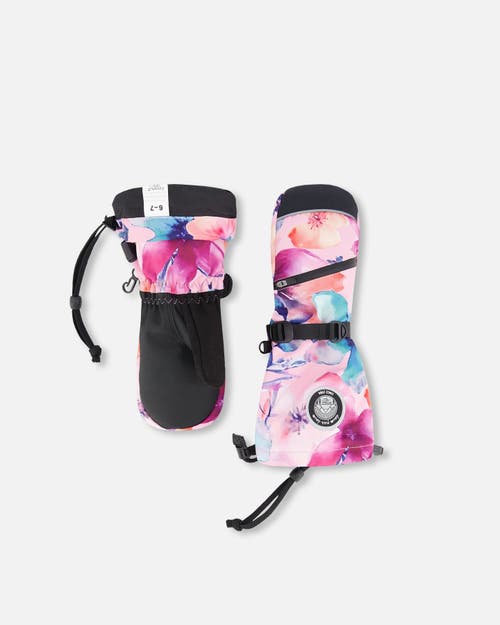 Deux Par Deux Kids'  Winter Mittens Teknik Watercolor Flower In Pink