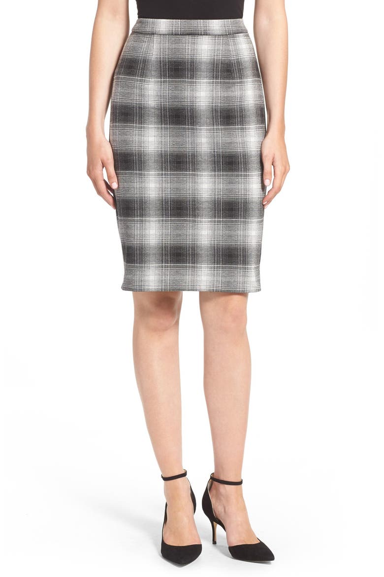 Plaid Pencil Skirt, Main, color, BLACK PLAID PATTERN