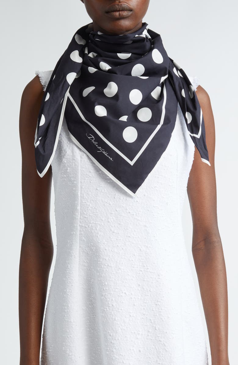 Dolce&Gabbana Polka Dot Square Cotton Scarf, Alternate, color, Nero