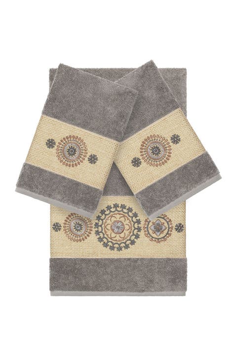 Isabell 3-Piece Embellished Towel Set - Dark Grey
