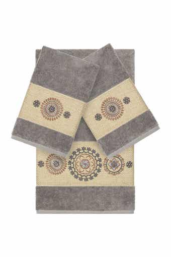 Linum Home Textiles Isabell 3-Piece Embellished Towel Set - Dark Grey
