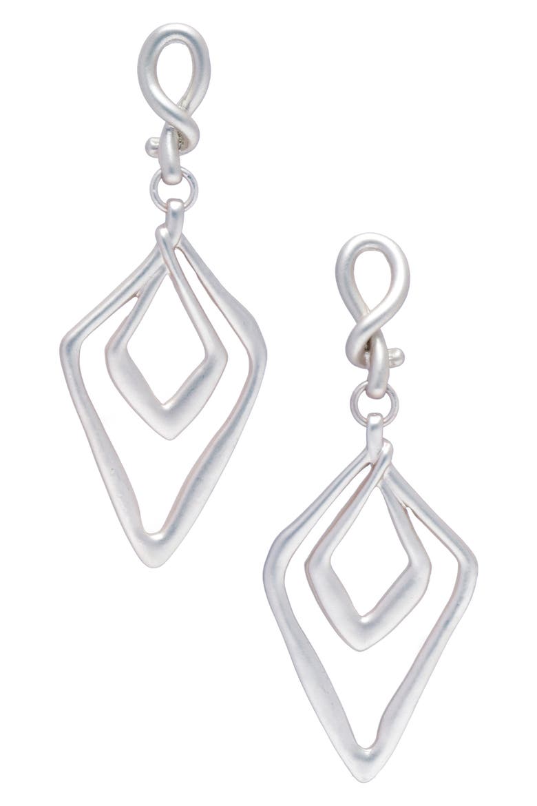 Double Diamond Drop Earrings, Main, color, SILVER