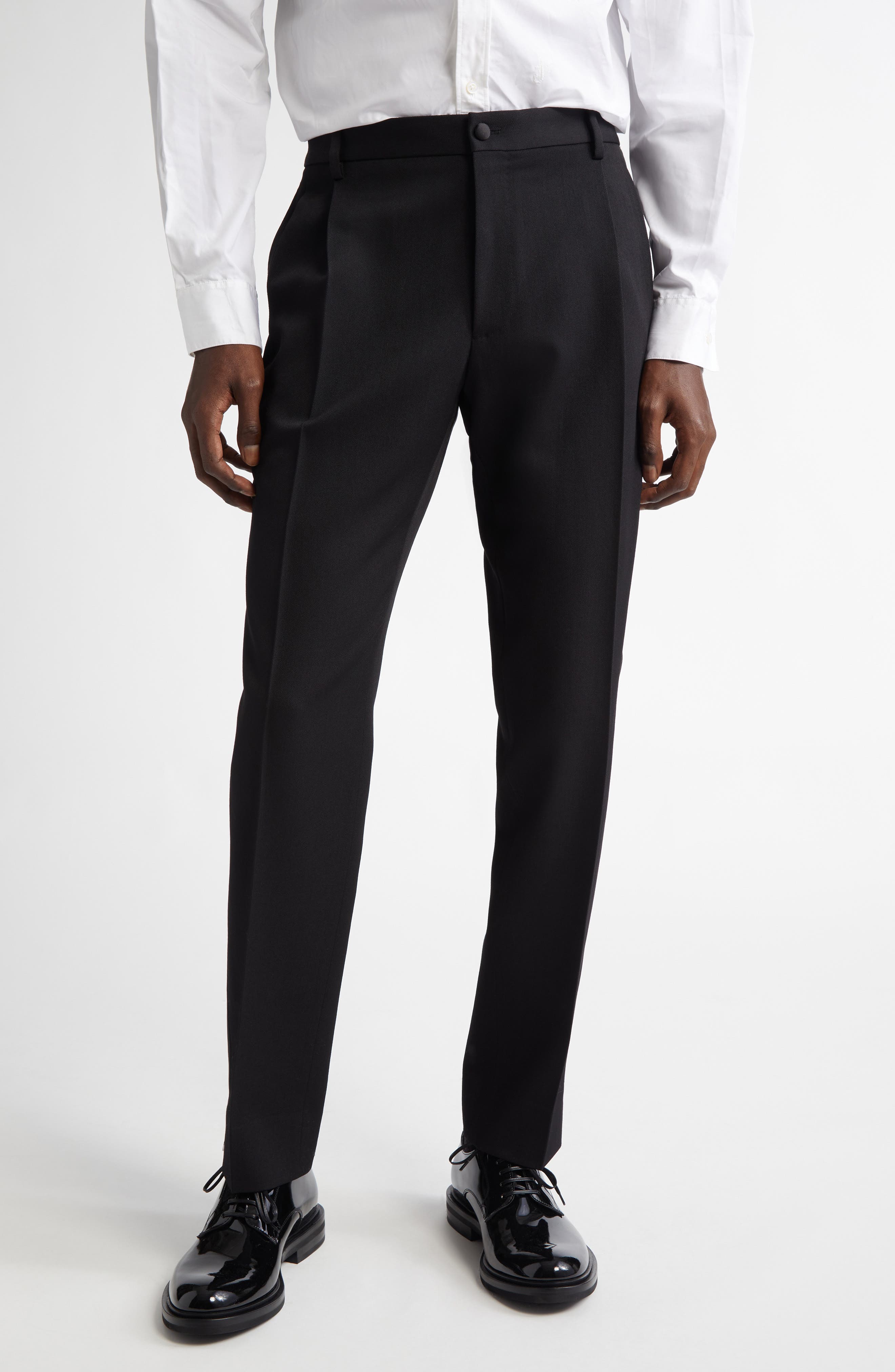 Classic Wool Blend Gabardine Tuxedo Pants