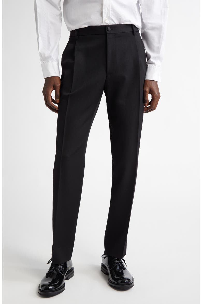 Classic Wool Blend Gabardine Tuxedo Pants, Main, color, N0000 NERO