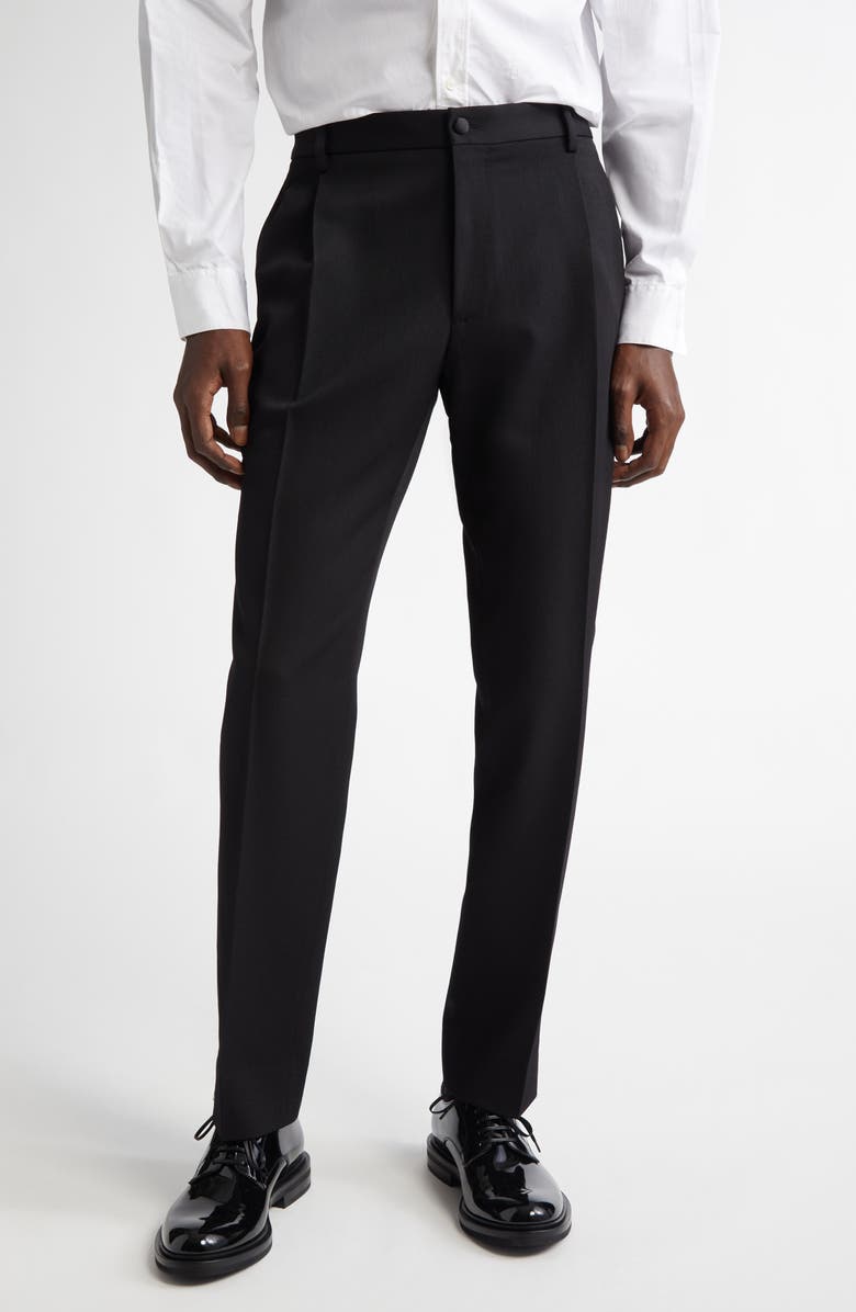 Dolce&Gabbana Classic Wool Blend Gabardine Tuxedo Pants, Main, color, N0000 Nero