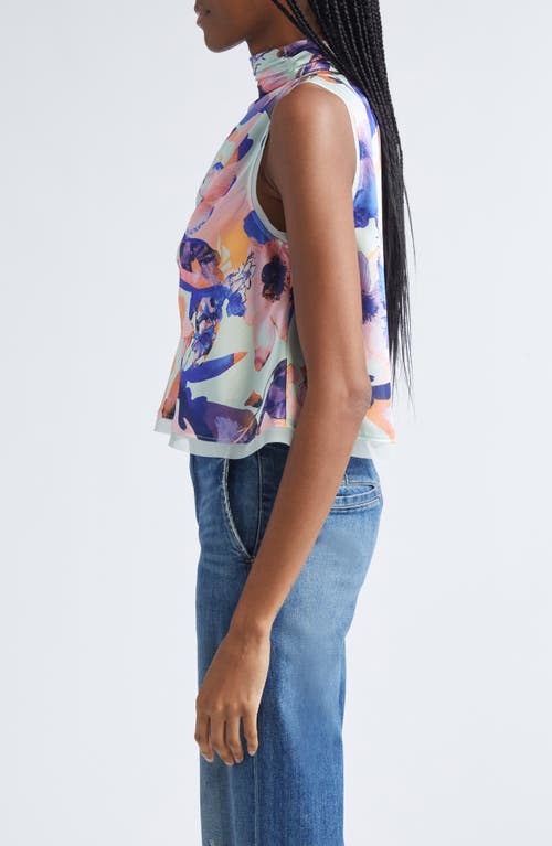 Derek Lam 10 Crosby Lina Floral Print Satin Mock Neck Top In Multi In Multi