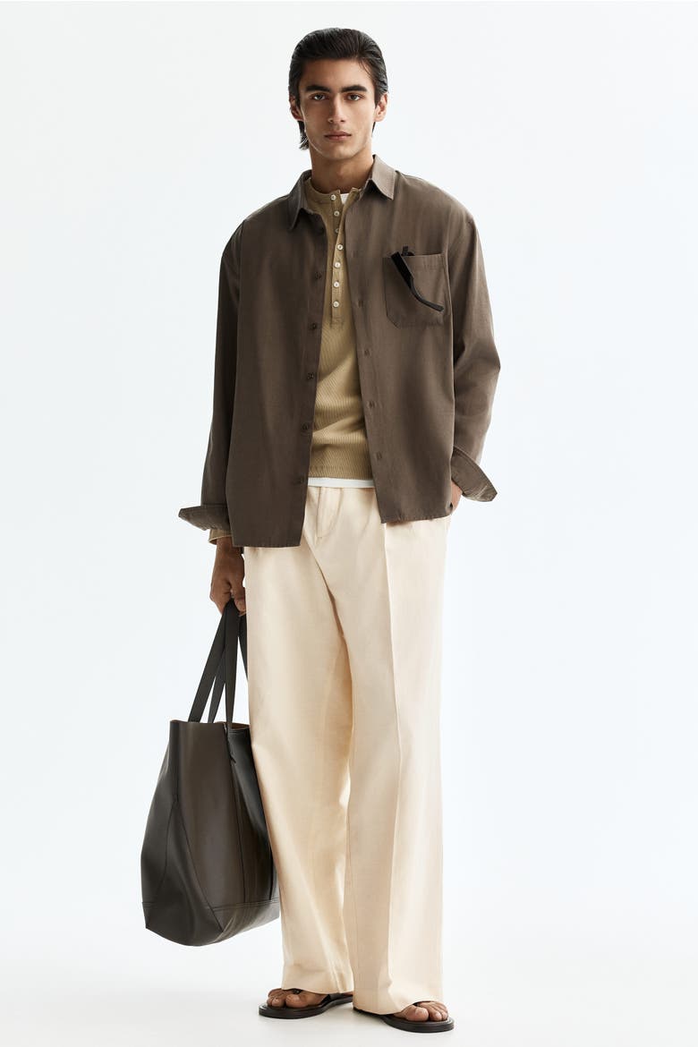 Loose Fit Linen-blend Trousers, Main, color, Cream