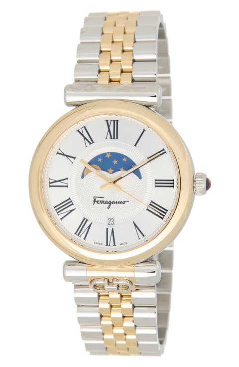 Ora Moonphase Two-Tone Bracelet Watch, 40mm