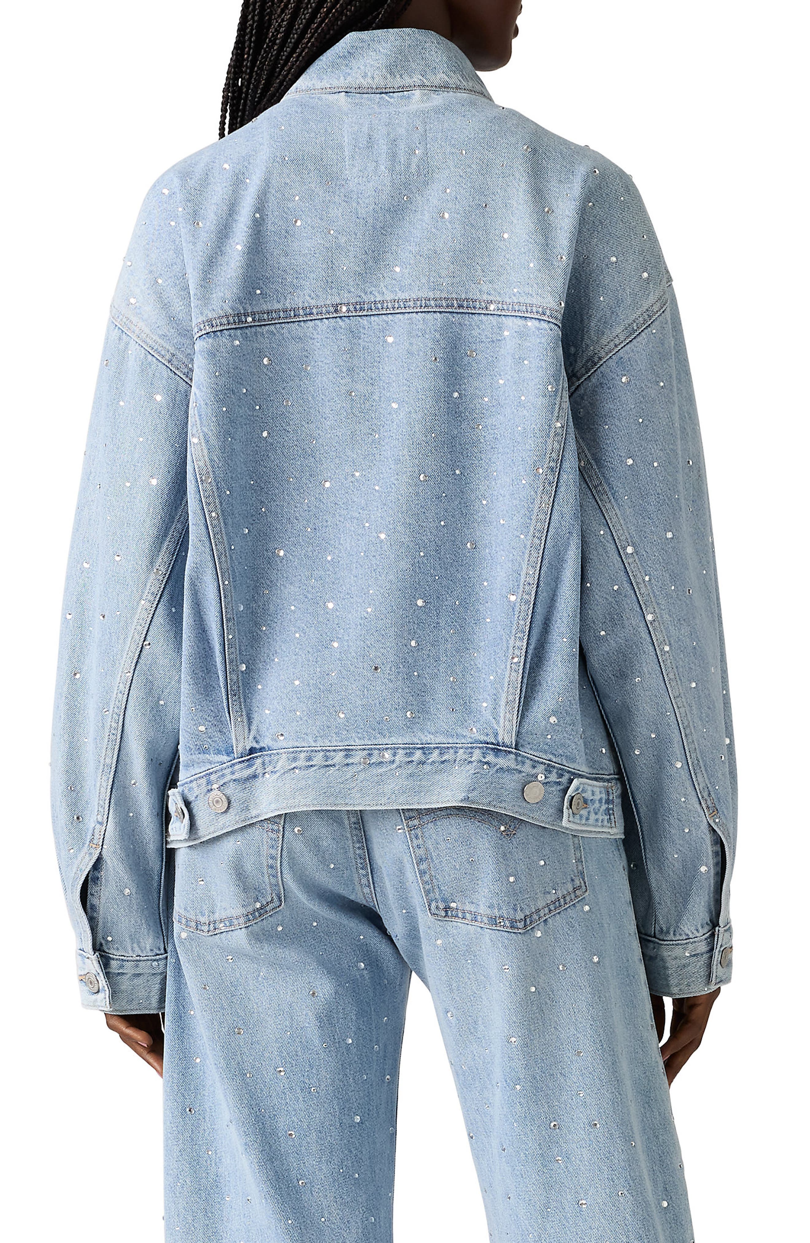 '90s Rhinestone Embellished Denim Trucker Jacket - image 2