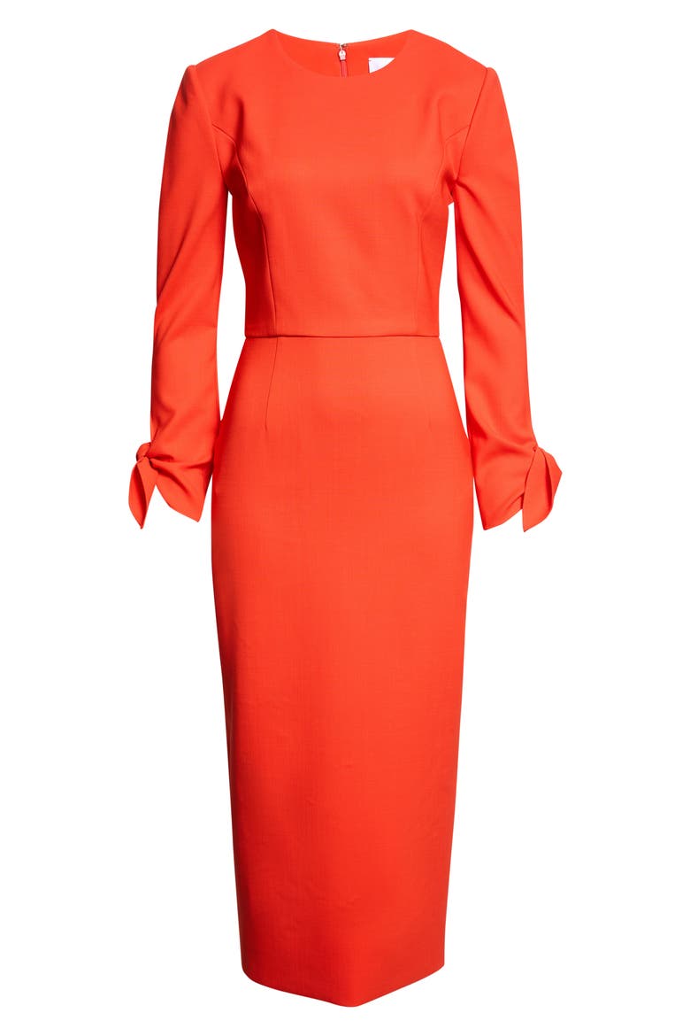 Tie Detail Wool Blend Midi Dress, Alternate, color, CHILI RED