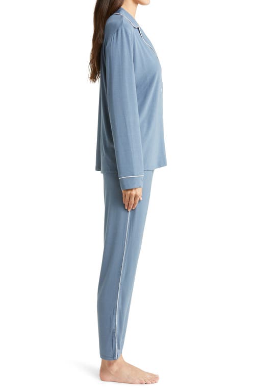 Eberjey Gisele Slim Tuxedo 2-piece Pajama Set In Coastal Blue/ivory