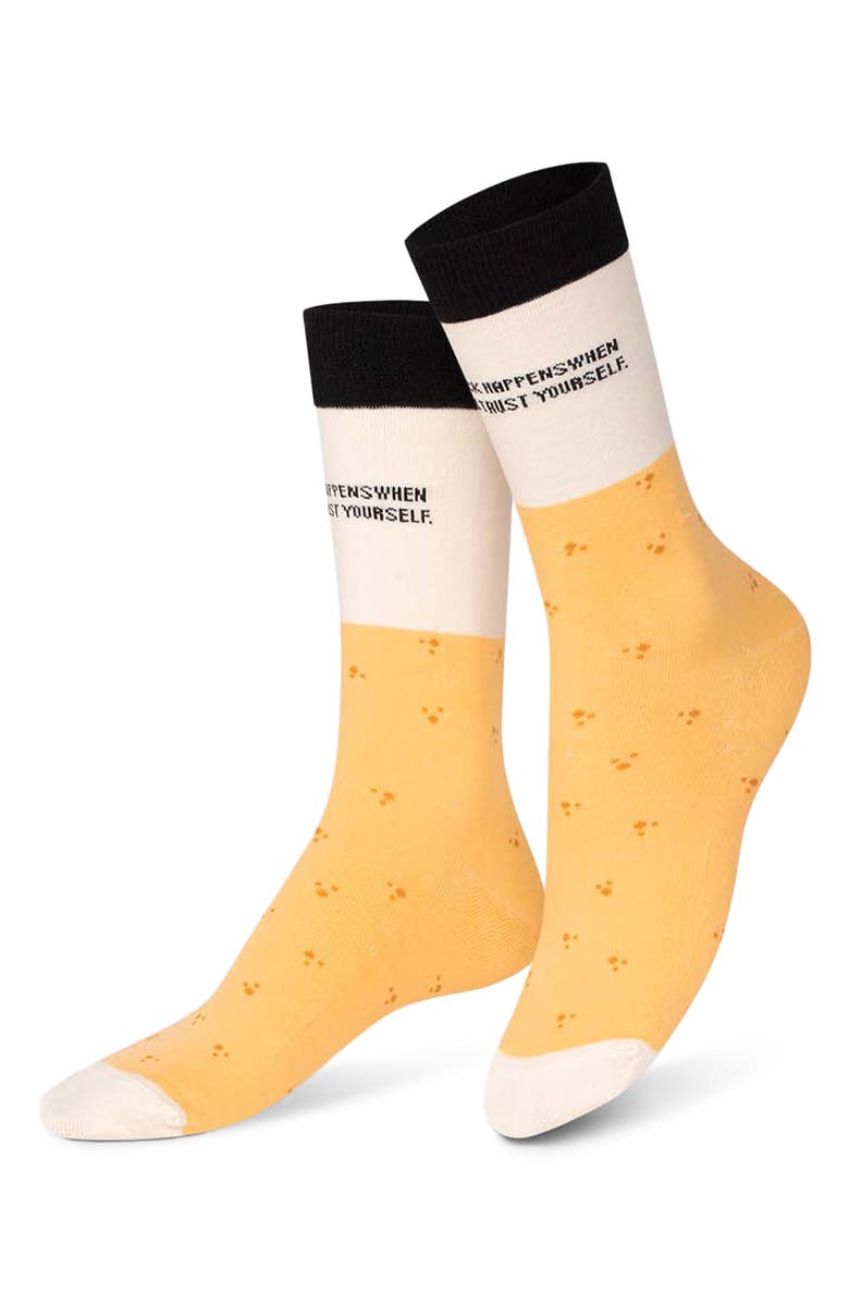 doiy Fortune Cookie 3D Crew Socks, Main, color, Yellow