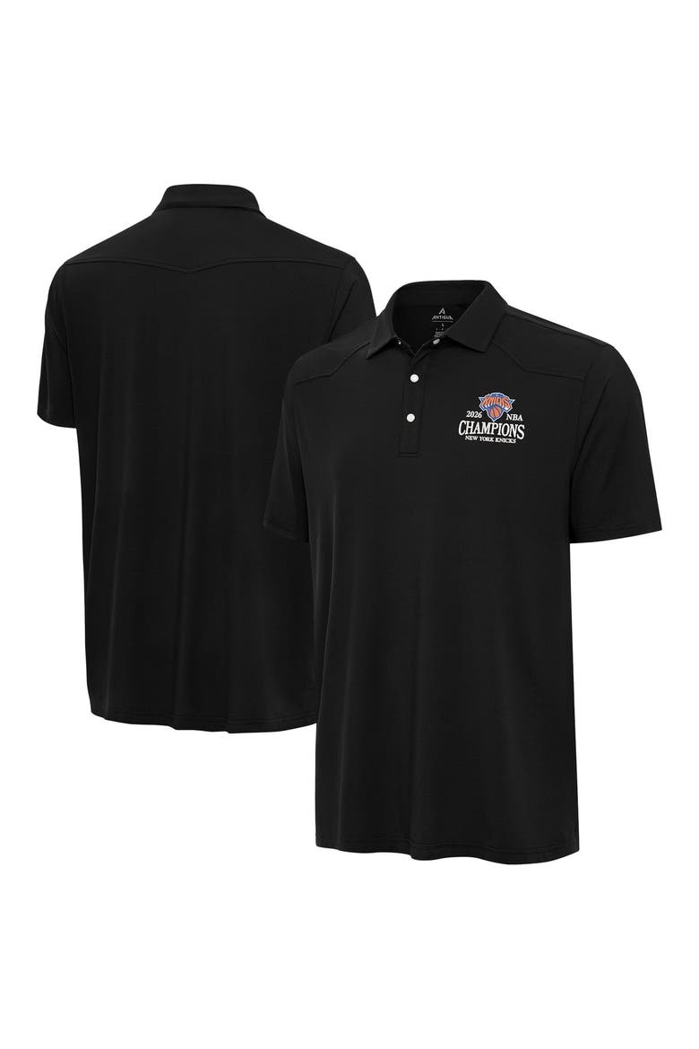 Men's Antigua Black New York Knicks 2026 NBA Finals Champions Wordmark Western Polo, Main, color, Black