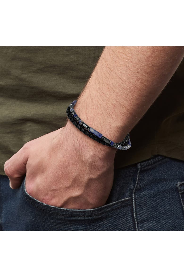 Men's Braided Sodalite Bead 8.5'' Bracelet, Black/Blue, Magnetic Clasp, Alternate, color, Blue