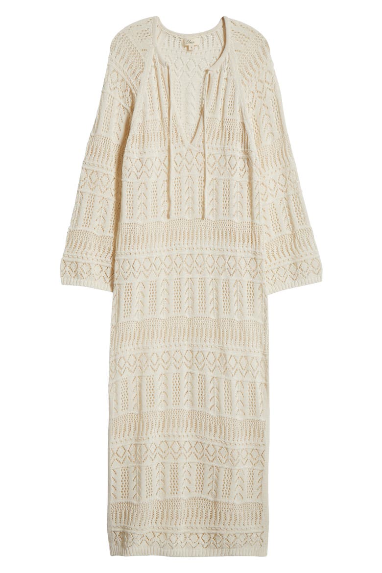 Lace Knit Long Sleeve Cover-Up Midi Dress, Alternate, color, NATURAL
