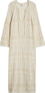 Elan Lace Knit Long Sleeve Cover-Up Midi Dress