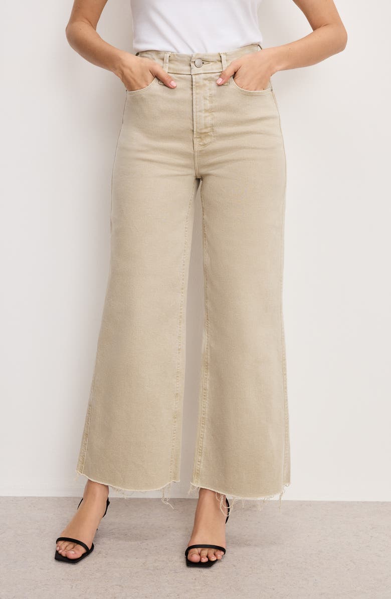 Good American Good Skate Raw Hem Ankle Wide Leg Jeans, Alternate, color, Dune001