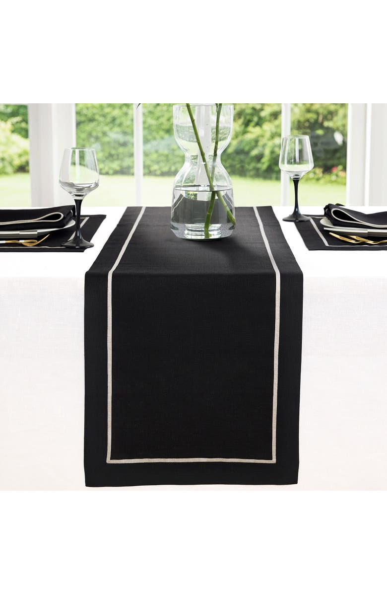 Solino Home Linen Table Runner for Dining Table, Holiday and Everyday Table Decor - Kensington, Main, color, Black