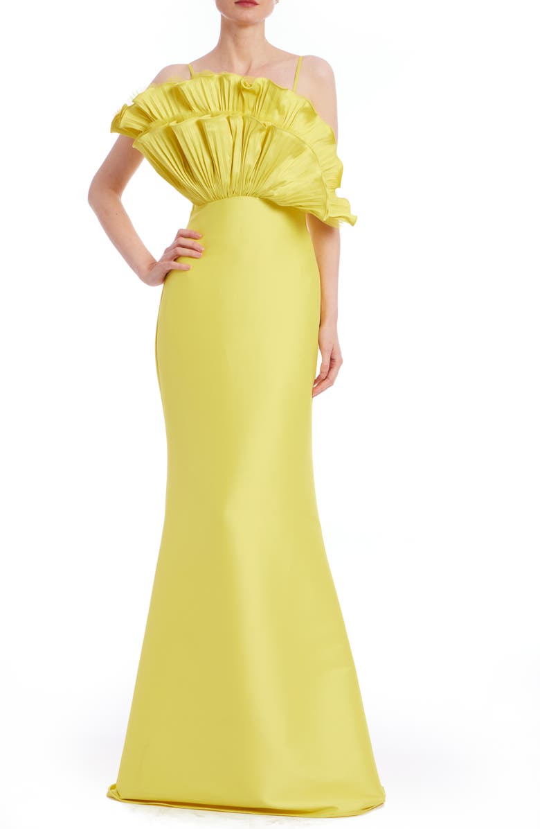 Badgley Mischka Collection Ruffle Mermaid Gown, Main, color, 