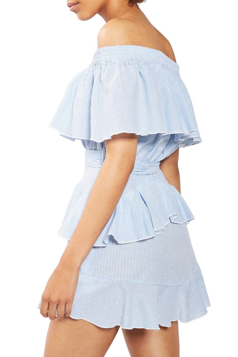 Bardot Ruffle Stripe Dress, Alternate, color, LIGHT BLUE