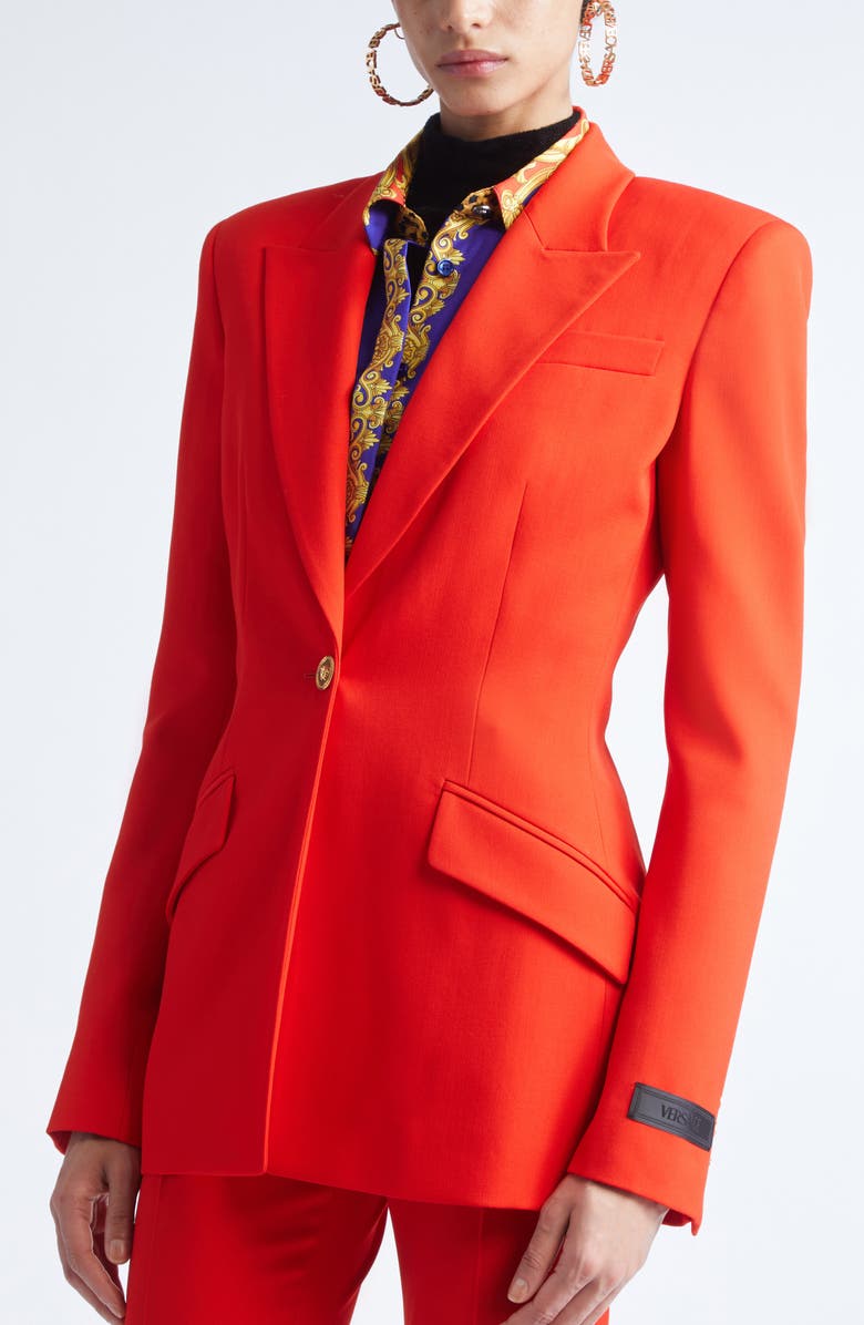 Versace Stretch Wool Gabardine Single Breasted Blazer, Alternate, color, Scarlet
