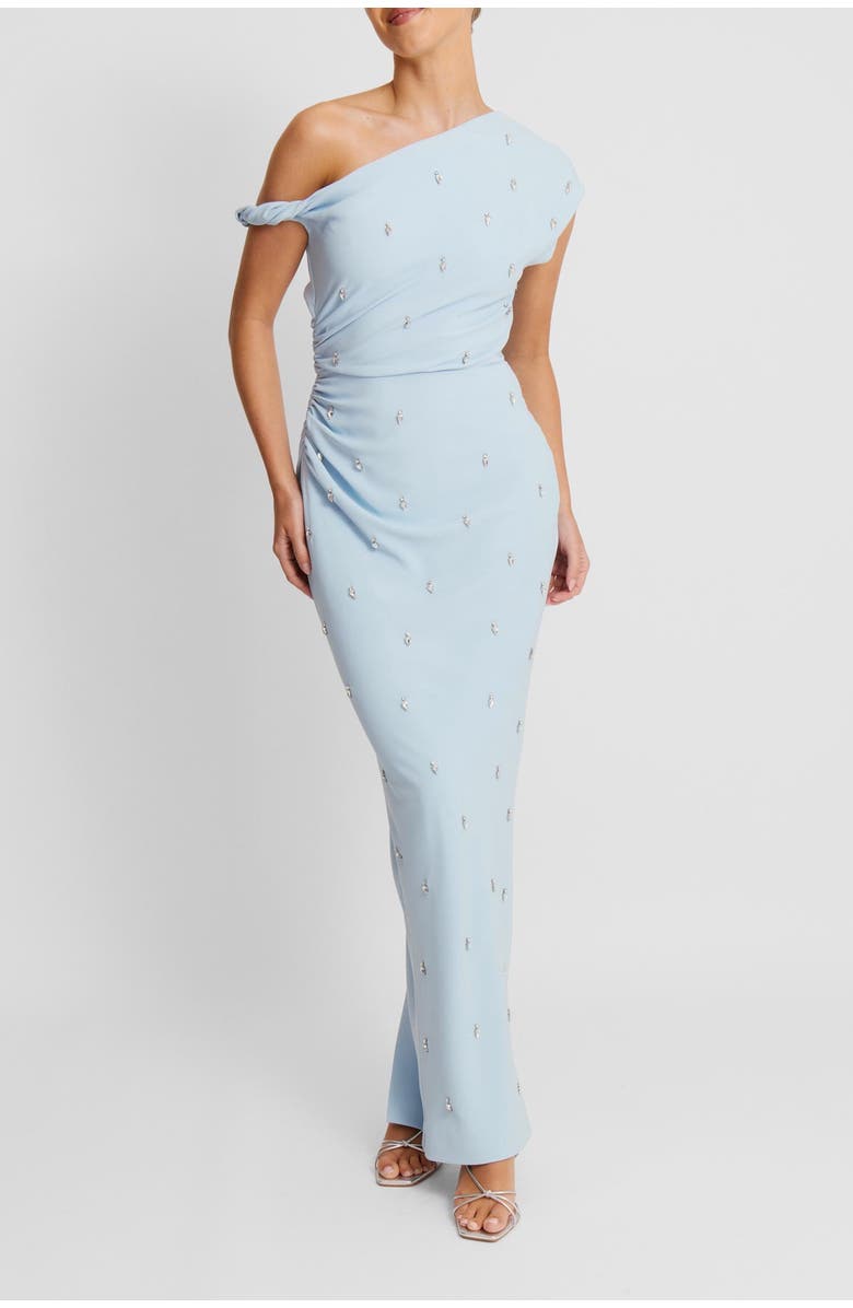 Six Stories Asymmetric Beaded Maxi Dress, Alternate, color, Pale Blue