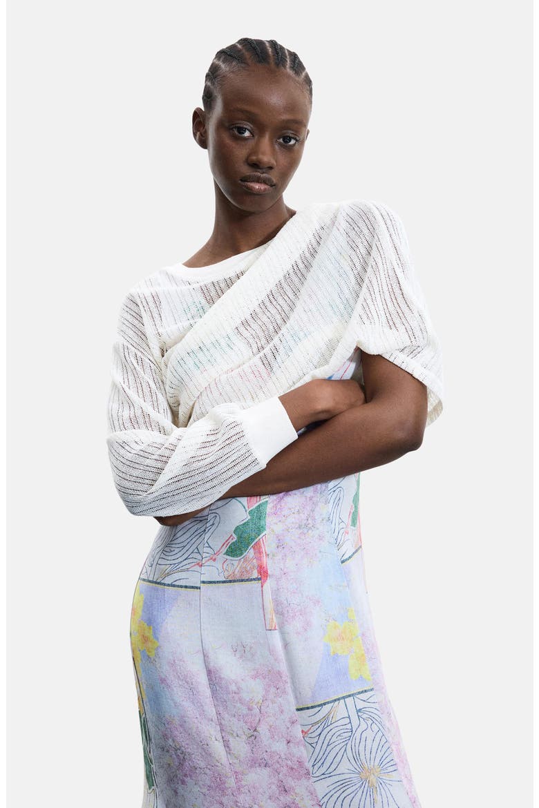 Floral Dress & Pointelle Sweater Set, Alternate, color, PURPLE MULTI
