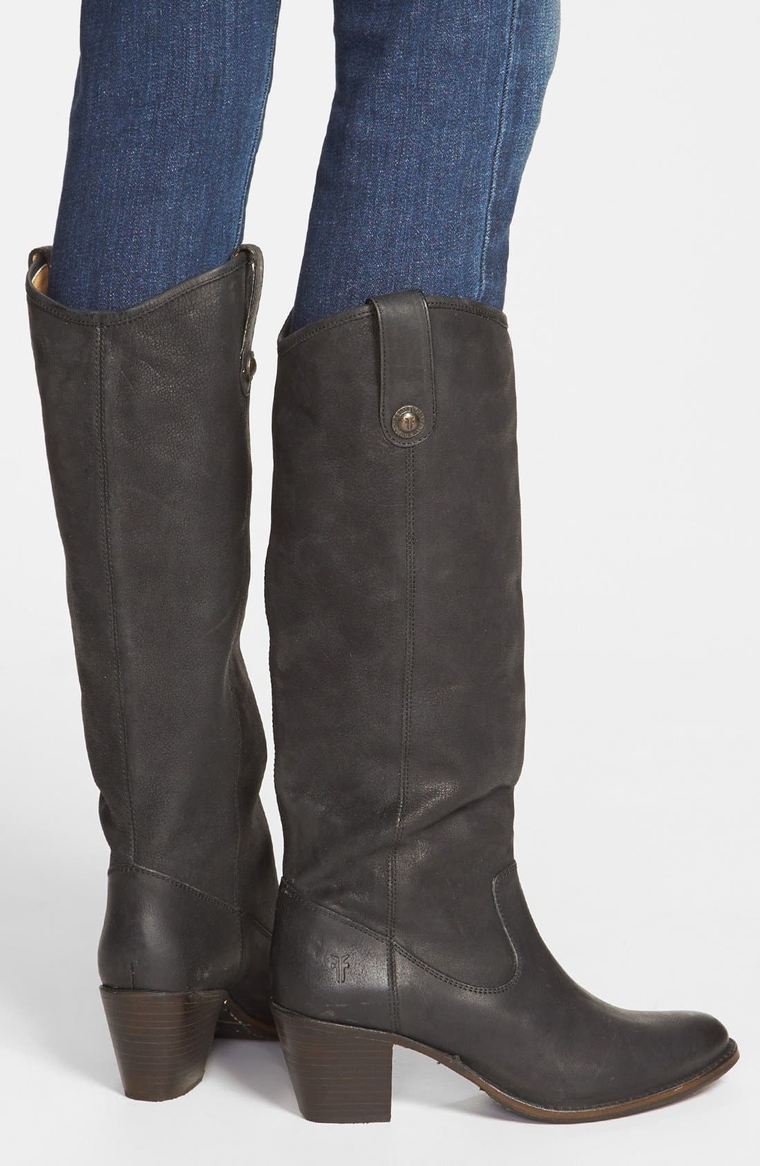'Jackie Button' Leather Riding Boot, Alternate, color, BLACK