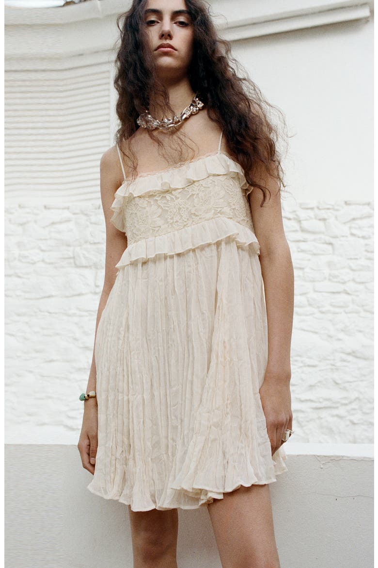 Crinkle Lace Sleeveless Dress, Alternate, color, BEIGE