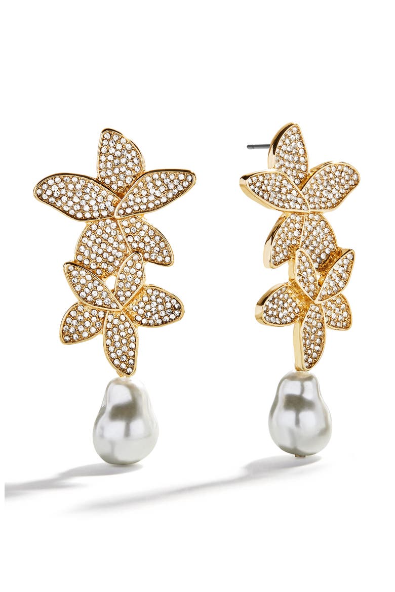 Marissa Floral Faux Pearl Drop Earrings, Main, color, GOLD