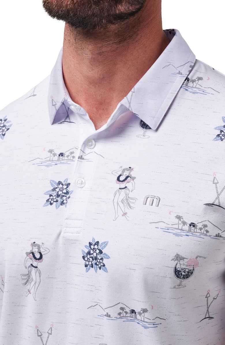 TravisMathew Island Paradise Tropical Print Polo, Alternate, color, White