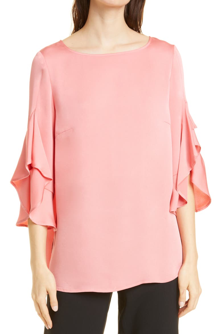 Crêpe de Chine Ruffle Sleeve Top, Main, color, SUGAR
