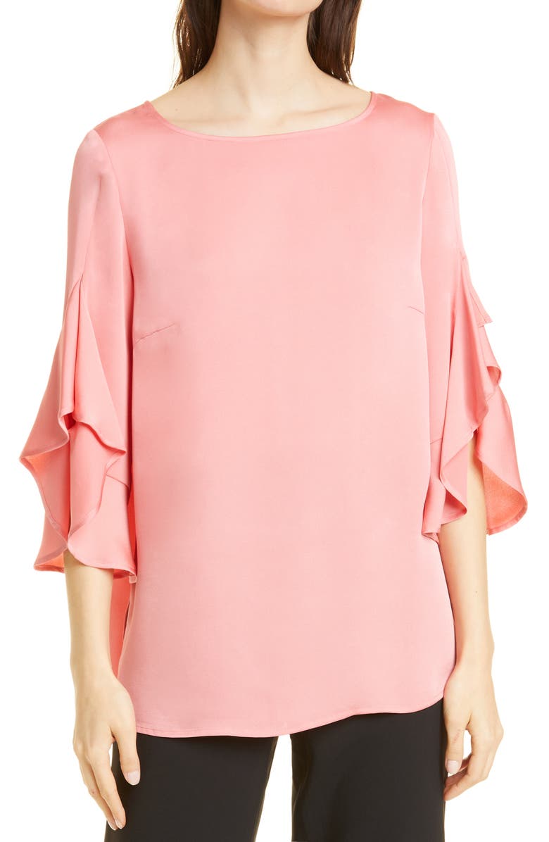 Misook Crêpe de Chine Ruffle Sleeve Top, Main, color, 